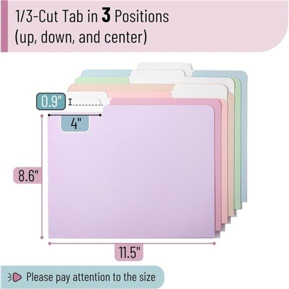 File Folders, 18 Pack, Multicolor 1/3-Cut Tab Letter Size, Durable Paper Folders - Picture 3 of 6